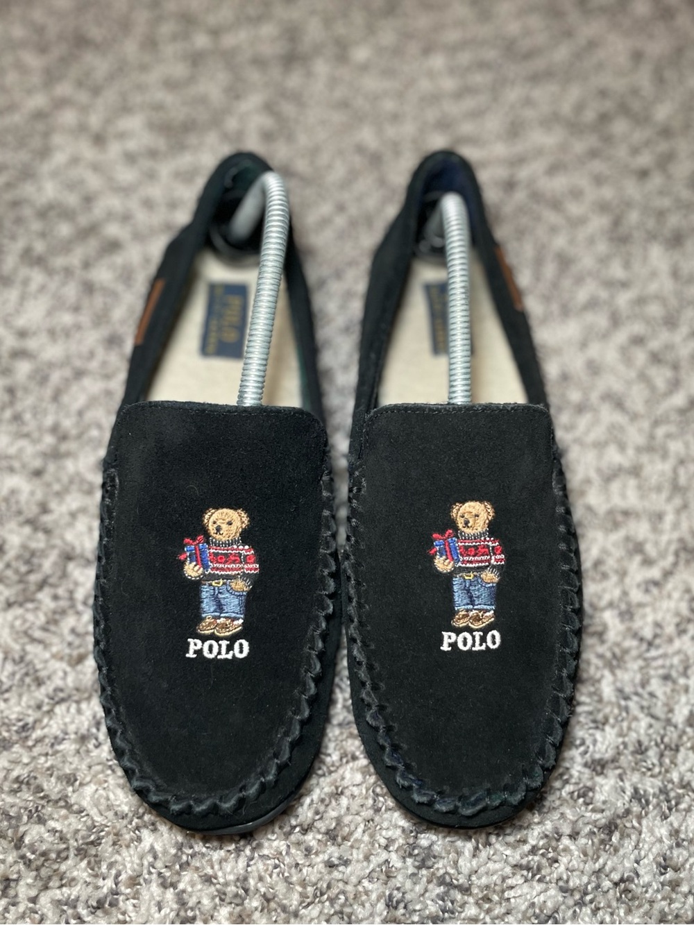 Polo Ralph Lauren Bear Sweater Men’s Size 8 Navy Slippers - Picture 1 of 11